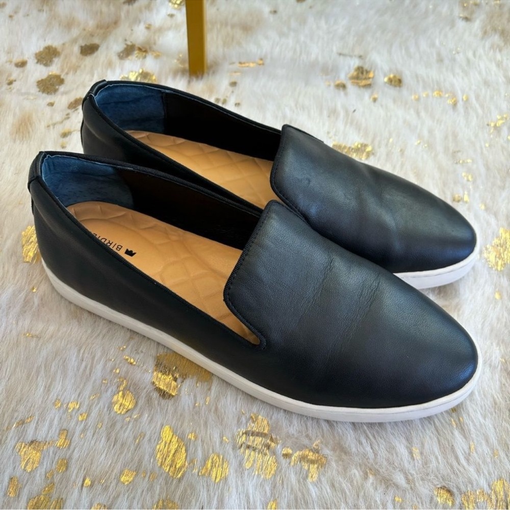 Birdies The Swift Black Leather Slip On Sneakers Size 10